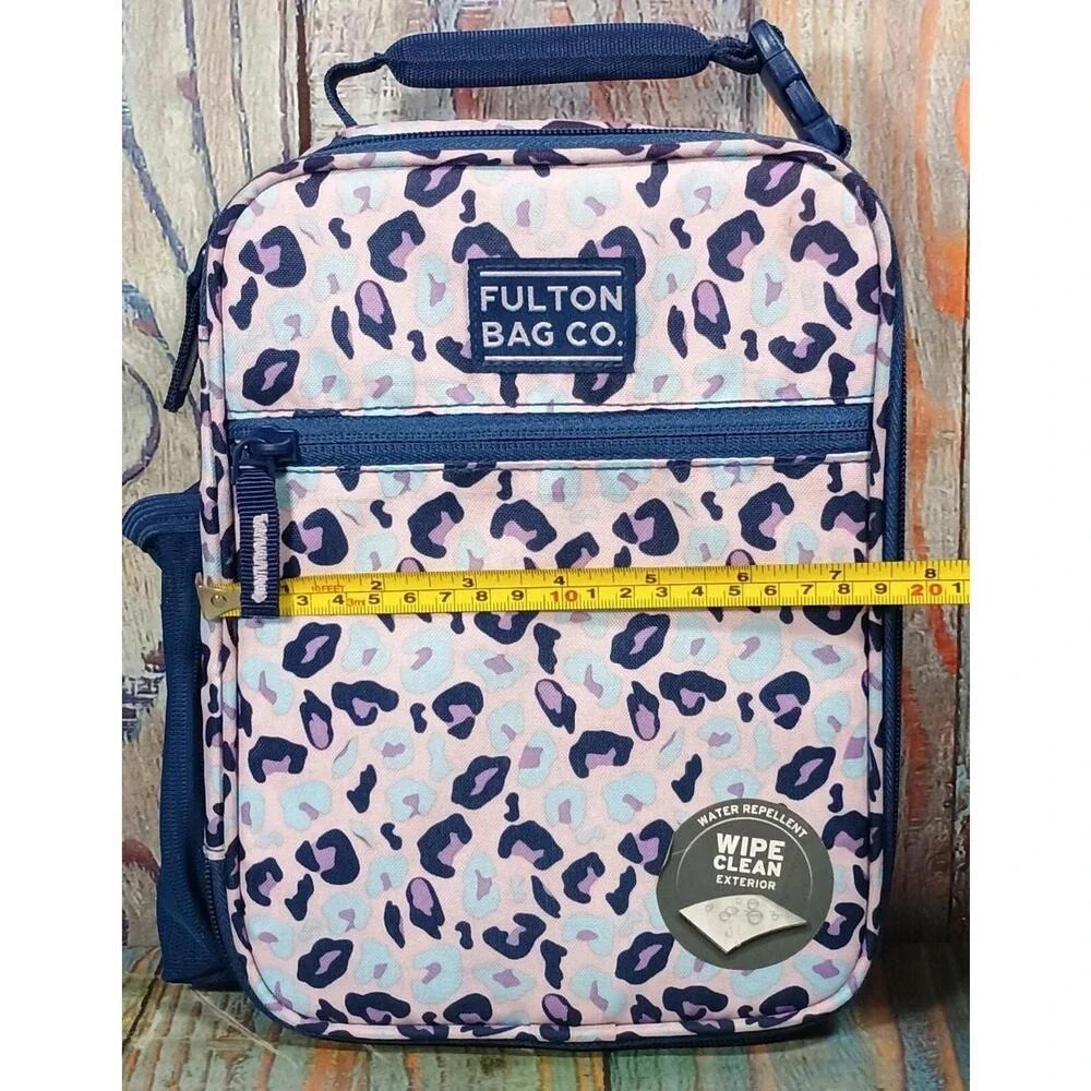 Fulton Bag Co Pink Leopard Print Insulated Lunch Box Hard Liner Water Repellent